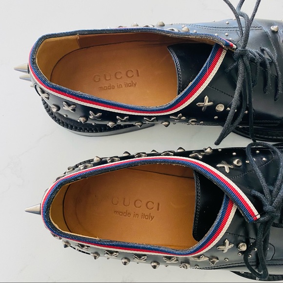 Gucci Men Beyond Leather Lace-Up Shoes With Studs - Picture 7 of 14